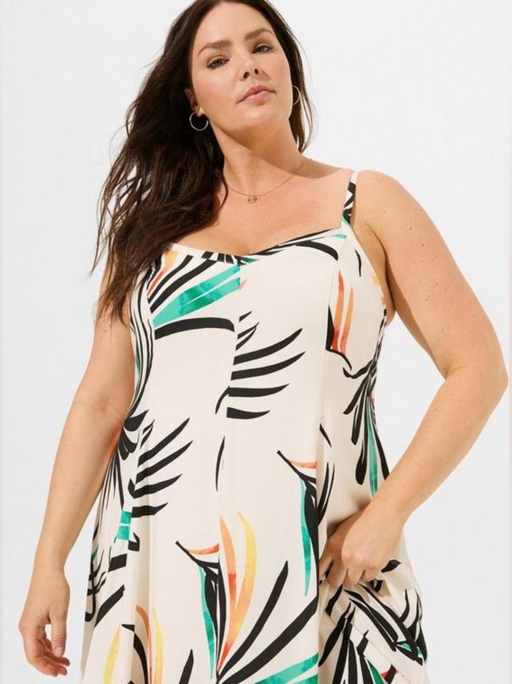 Torrid Maxi Challis Trapeze Dress Palm Leaves Dew EUC Size: 4 (26/4x) - Picture 11 of 12